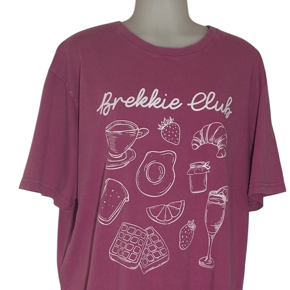 Zutter Graphic T-Shirt Women L Pink Brekkie Club Breakfast Cotton Excellent Soft